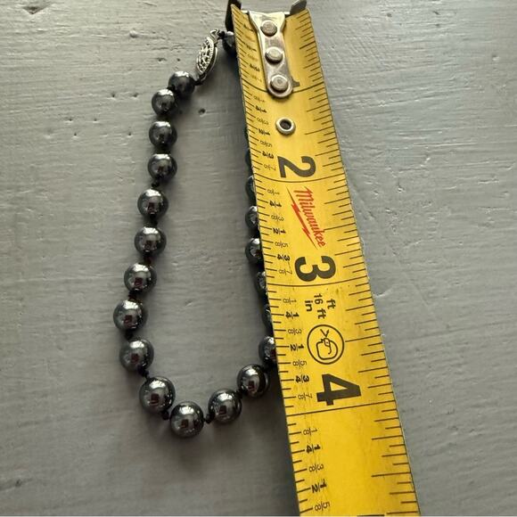 925 Sterling Silver Hematite Beaded Necklace Bracelet Set - Picture 7 of 9